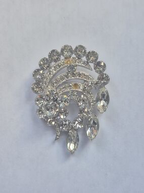 Vintage Eisenberg Ice Rhinestone Brooch Large Layered Swirl, Signed